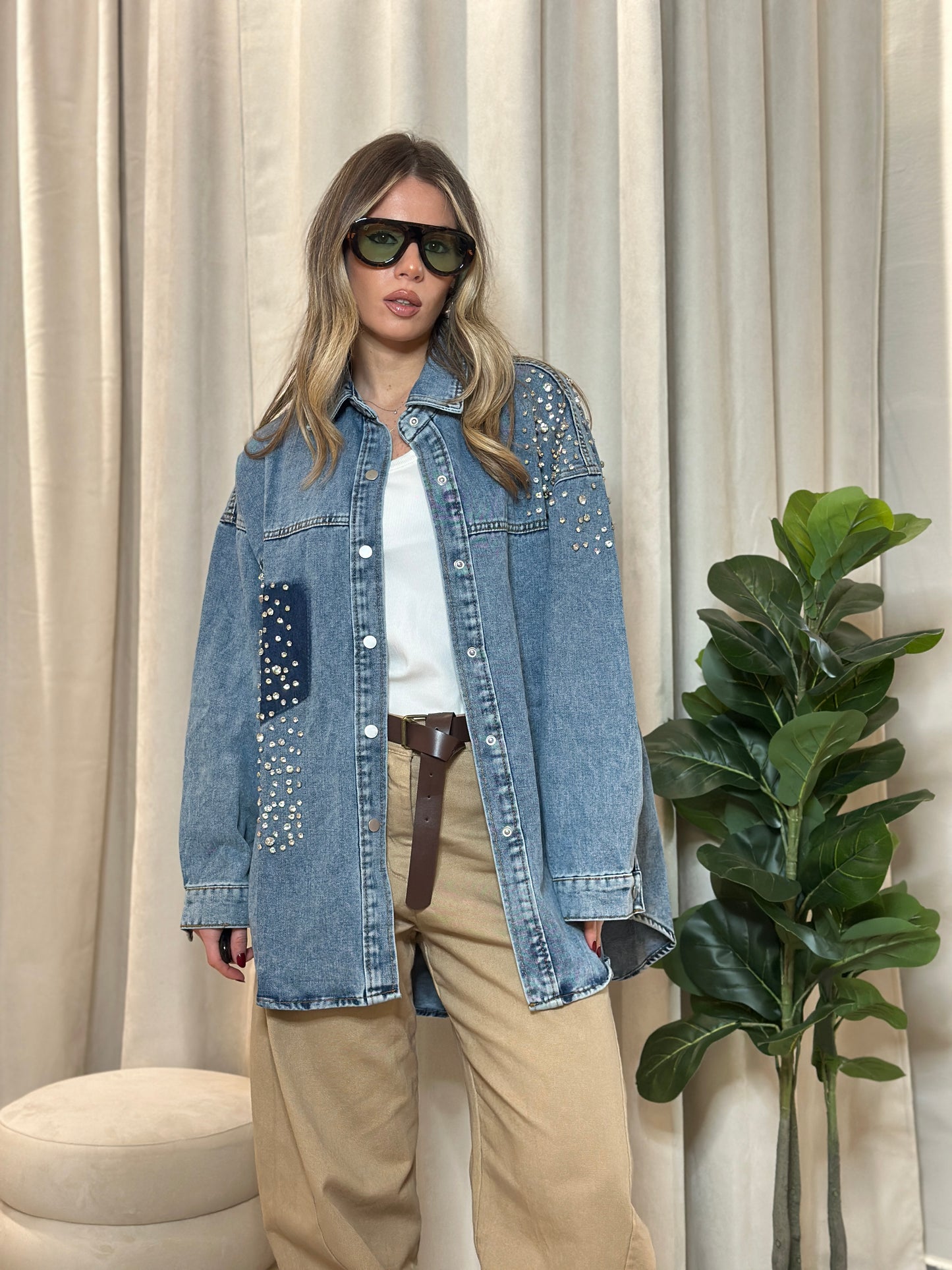 maxi camicia denim strass