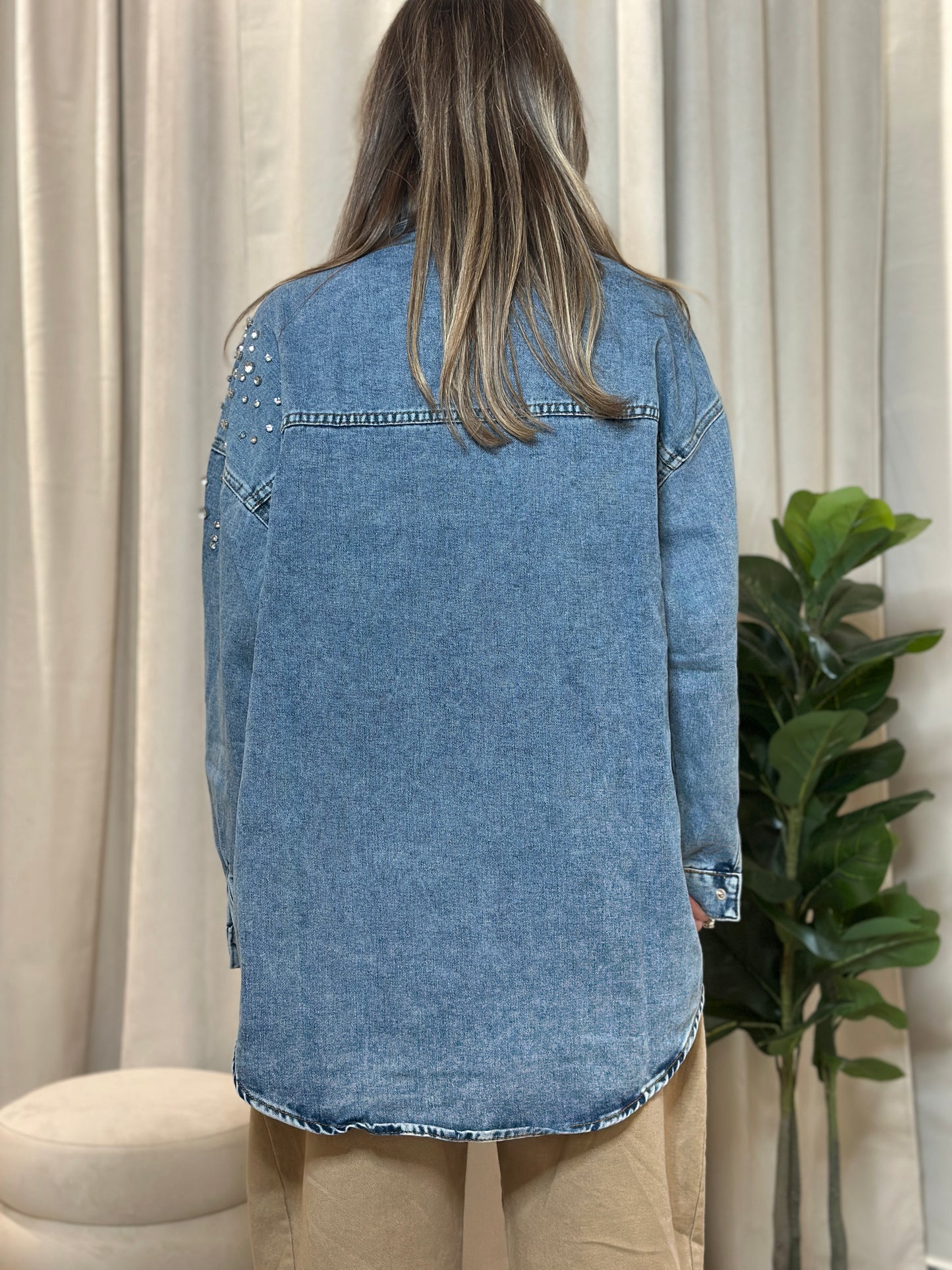 maxi camicia denim strass