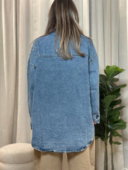 Maxi Camicia Denim strass