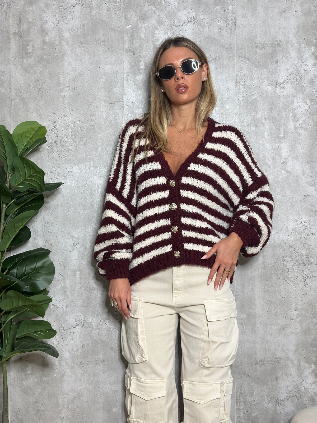 cardigan botton a righe