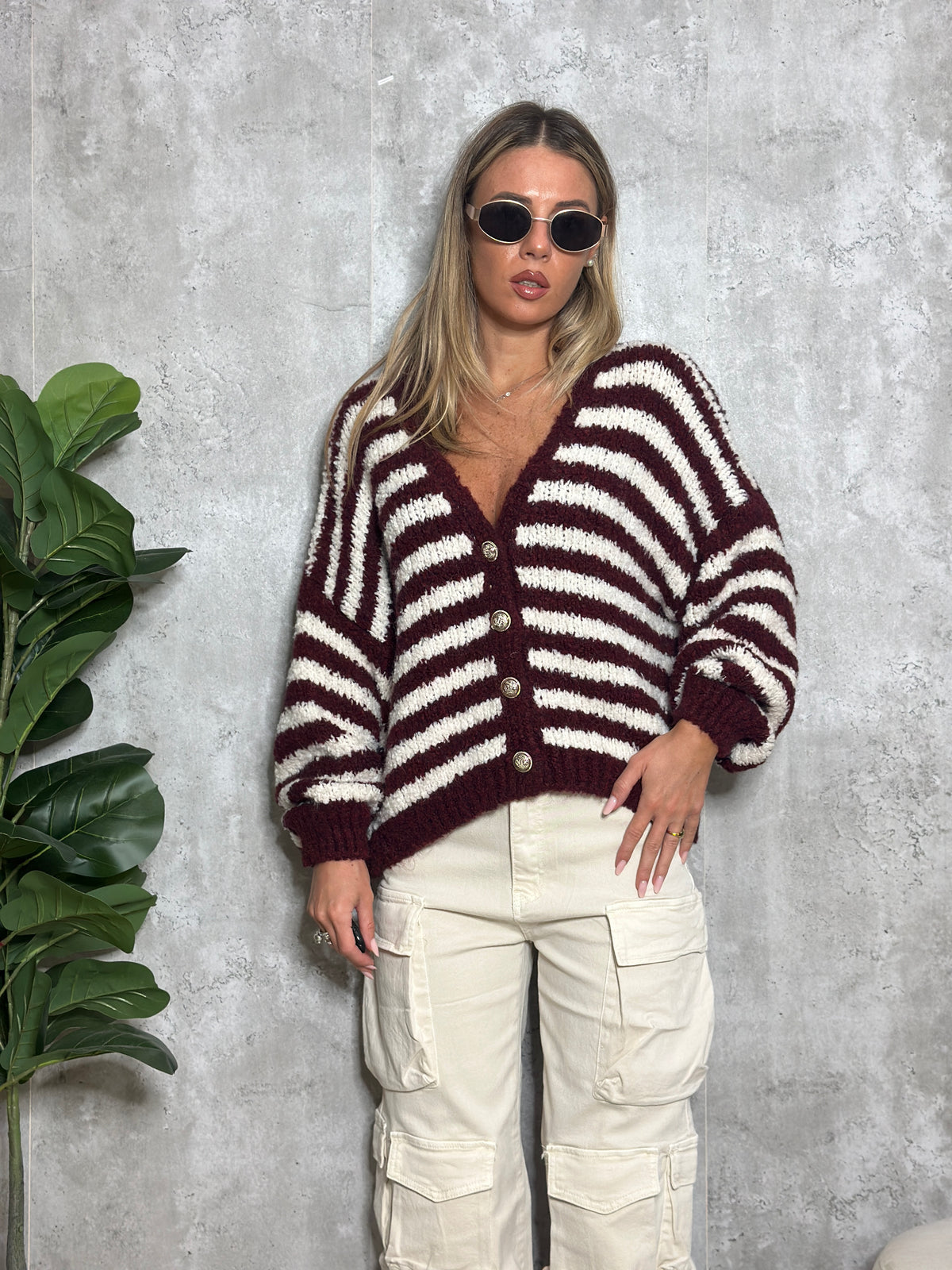 cardigan botton a righe