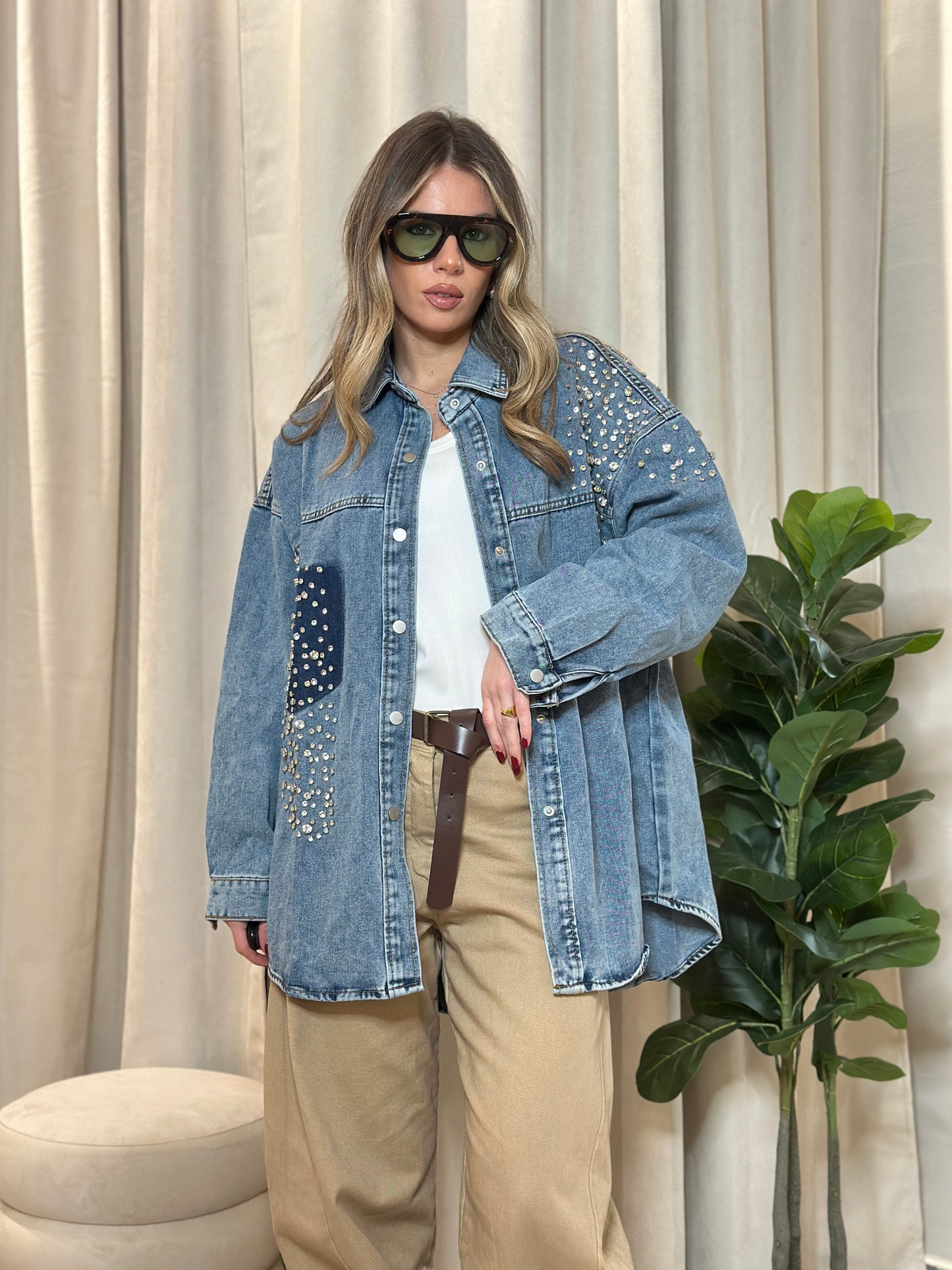 maxi camicia denim strass