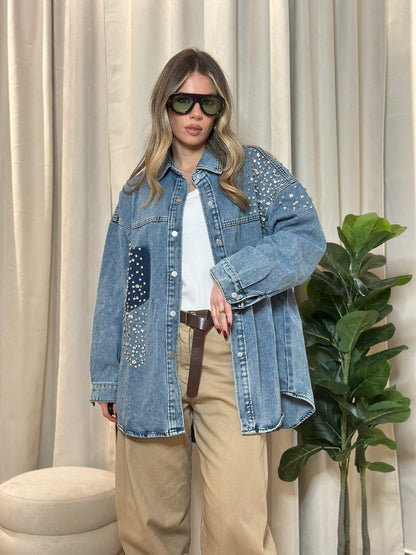Maxi Camicia Denim strass