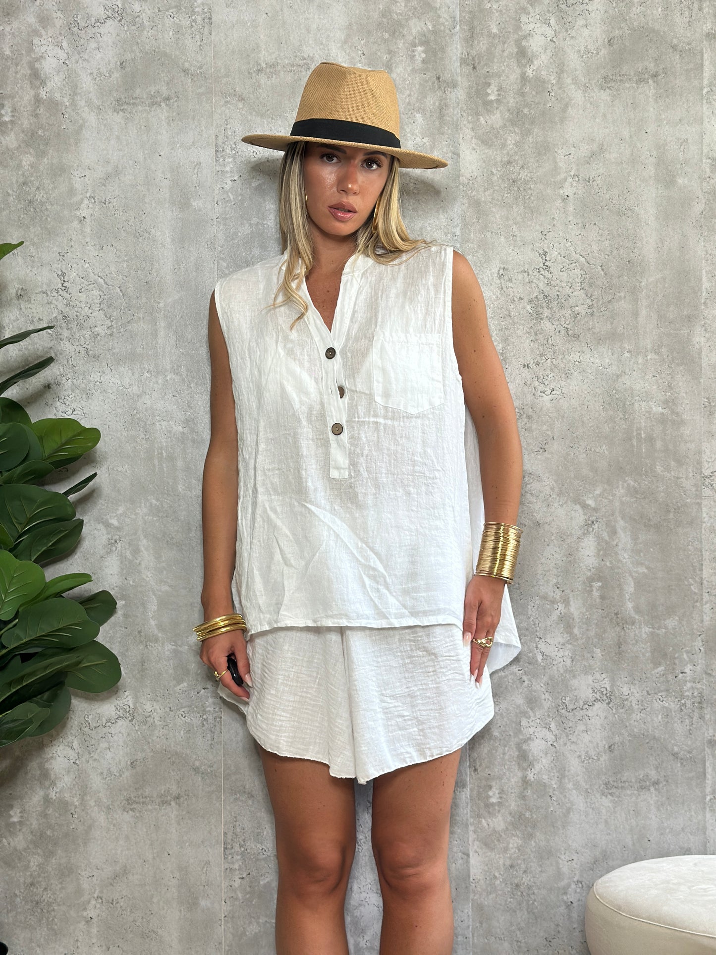 camicia smanicato 100% lino