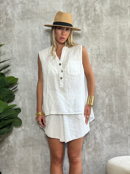 Camicia smanicato 100% lino