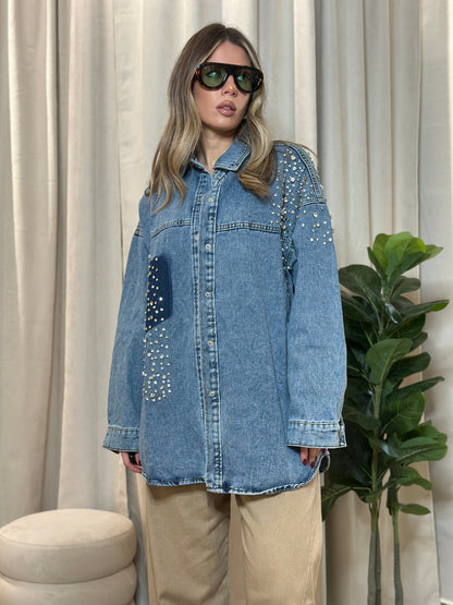 Maxi Camicia Denim strass